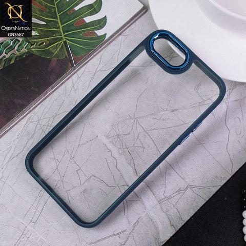 iPhone 8 / 7 Cover - Blue - New Electroplating Camera Ring Colored Soft Silicon Borders Protective Clear Back Case