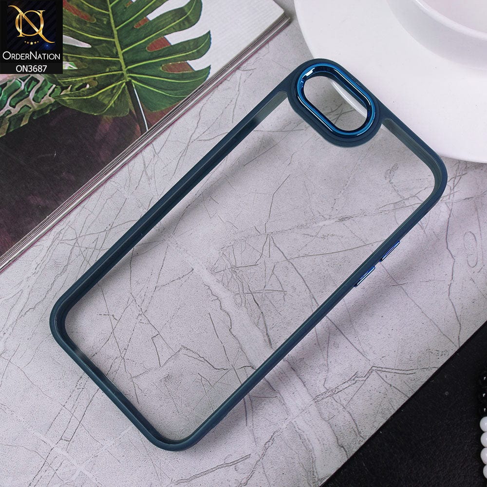 iPhone SE 2020 Cover - Blue - New Electroplating Camera Ring Colored Soft Silicon Borders Protective Clear Back Case