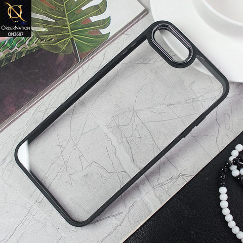 iPhone 8 Plus / 7 Plus Cover - Black - New Electroplating Camera Ring Colored Soft Silicon Borders Protective Clear Back Case