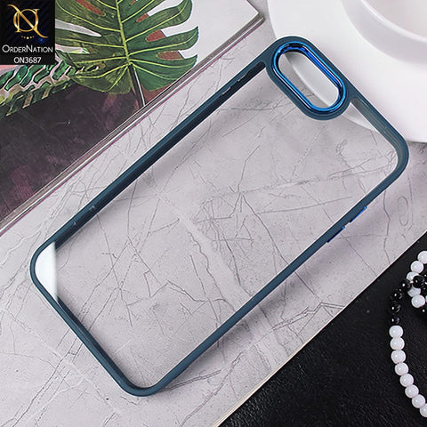 iPhone 8 Plus / 7 Plus Cover - Blue - New Electroplating Camera Ring Colored Soft Silicon Borders Protective Clear Back Case