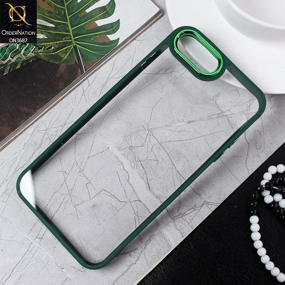 iPhone 8 Plus / 7 Plus Cover - Green - New Electroplating Camera Ring Colored Soft Silicon Borders Protective Clear Back Case