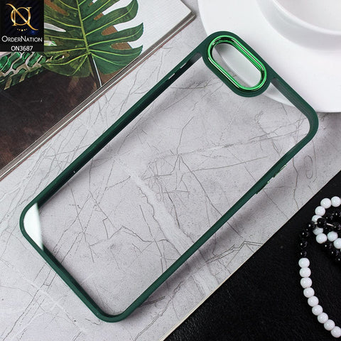 iPhone 8 Plus / 7 Plus Cover - Green - New Electroplating Camera Ring Colored Soft Silicon Borders Protective Clear Back Case