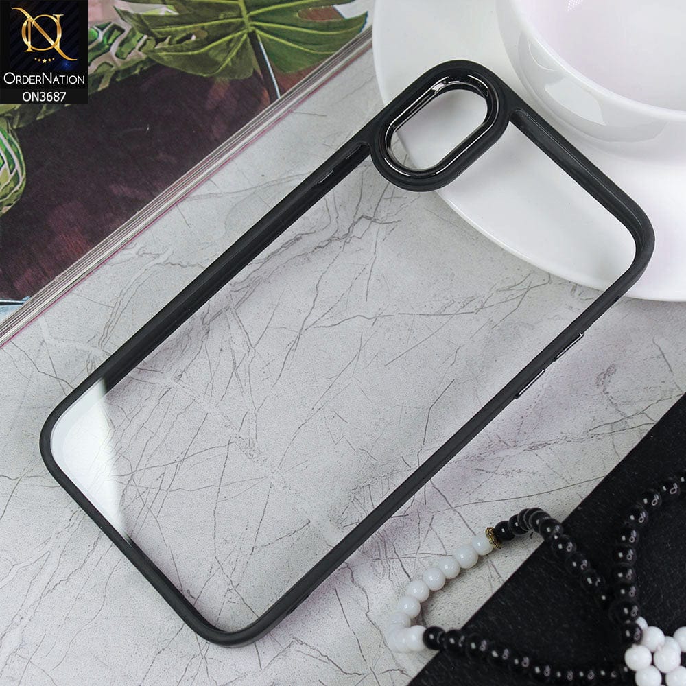 iPhone XS / X Cover - Black - New Electroplating Camera Ring Colored Soft Silicon Borders Protective Clear Back Case