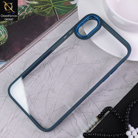 iPhone XS / X Cover - Blue - New Electroplating Camera Ring Colored Soft Silicon Borders Protective Clear Back Case