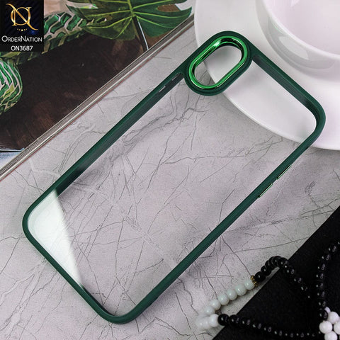 iPhone XS / X Cover - Green - New Electroplating Camera Ring Colored Soft Silicon Borders Protective Clear Back Case