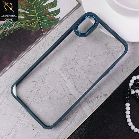 iPhone XS Max Cover - Blue - New Electroplating Camera Ring Colored Soft Silicon Borders Protective Clear Back Case