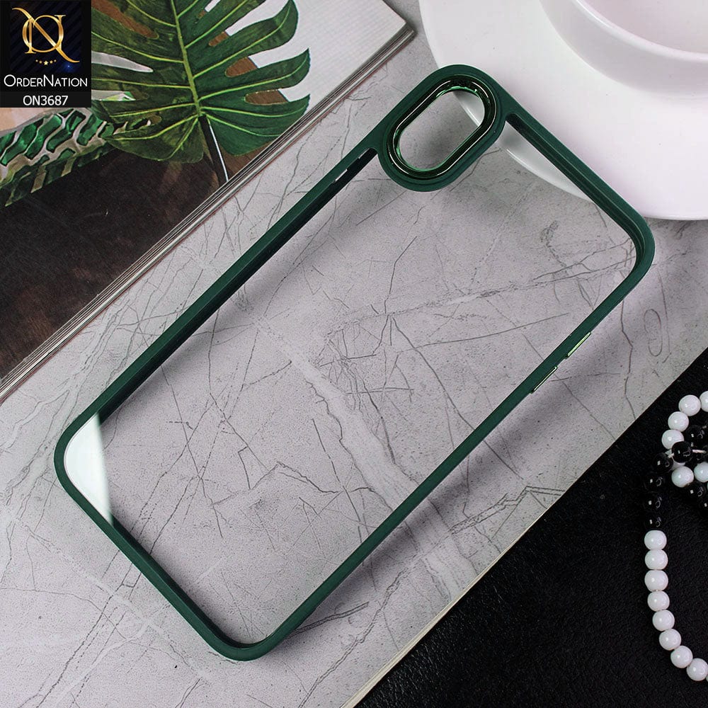 iPhone XS Max Cover - Green - New Electroplating Camera Ring Colored Soft Silicon Borders Protective Clear Back Case