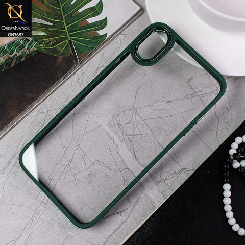iPhone XS Max Cover - Green - New Electroplating Camera Ring Colored Soft Silicon Borders Protective Clear Back Case