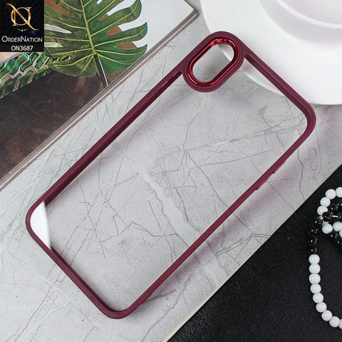 iPhone XS Max Cover - Maroon - New Electroplating Camera Ring Colored Soft Silicon Borders Protective Clear Back Case