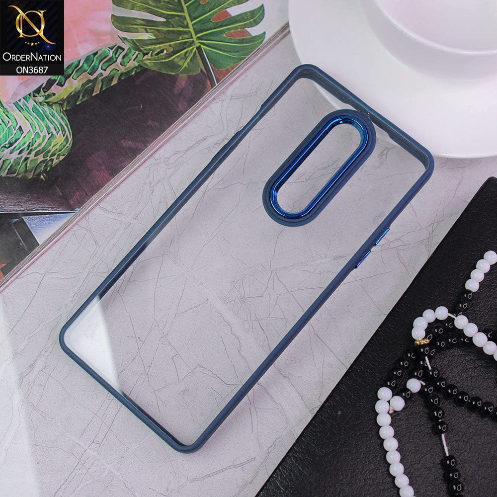 OnePlus 8 4G Cover - Blue - New Electroplating Camera Ring Colored Soft Silicon Borders Protective Clear Back Case