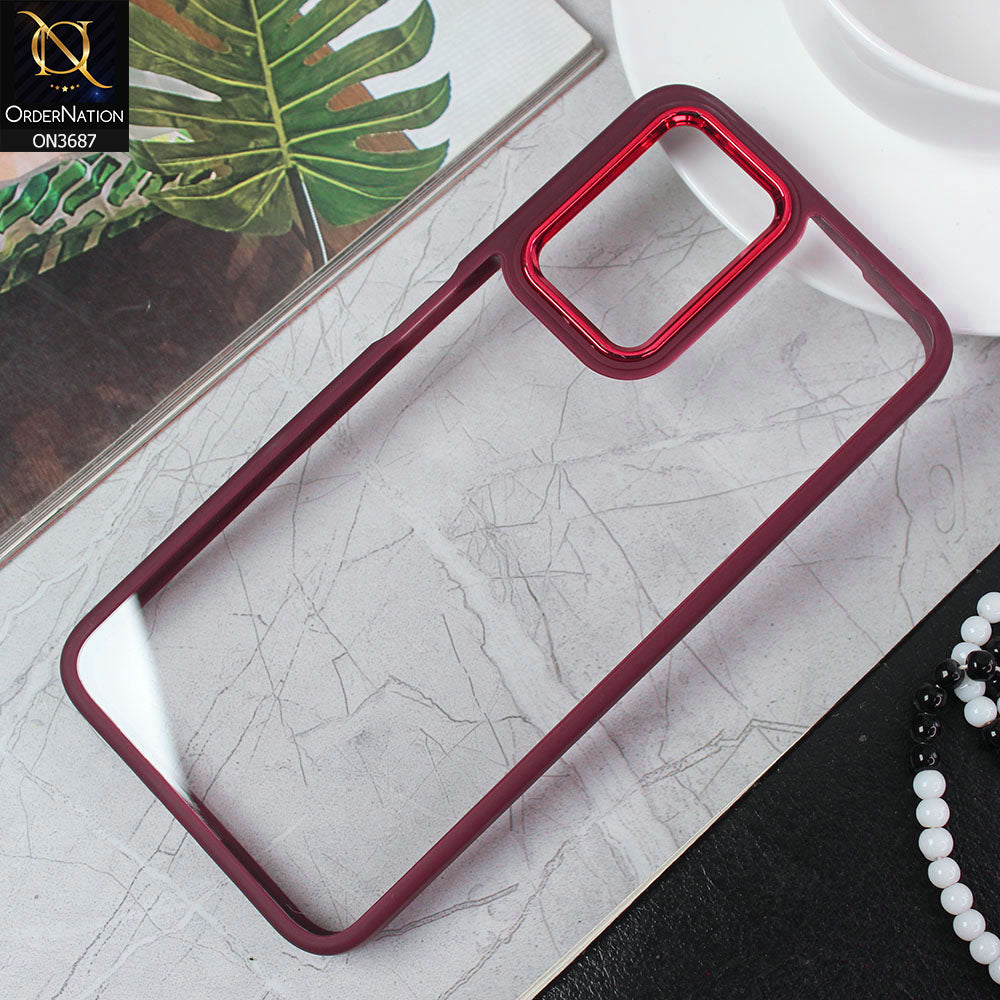 Xiaomi Redmi 10 Prime Cover - Maroon - New Electroplating Camera Ring Colored Soft Silicon Borders Protective Clear Back Case