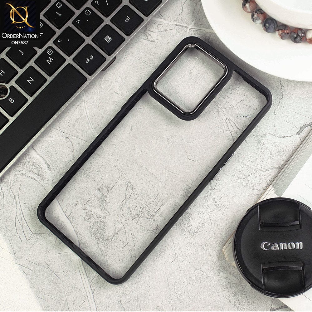 Oppo F21 Pro 4G Cover - Black - New Electroplating Camera Ring Colored Soft Silicon Borders Protective Clear Back Case