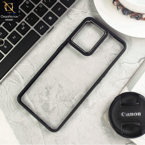 Oppo F21 Pro 4G Cover - Black - New Electroplating Camera Ring Colored Soft Silicon Borders Protective Clear Back Case
