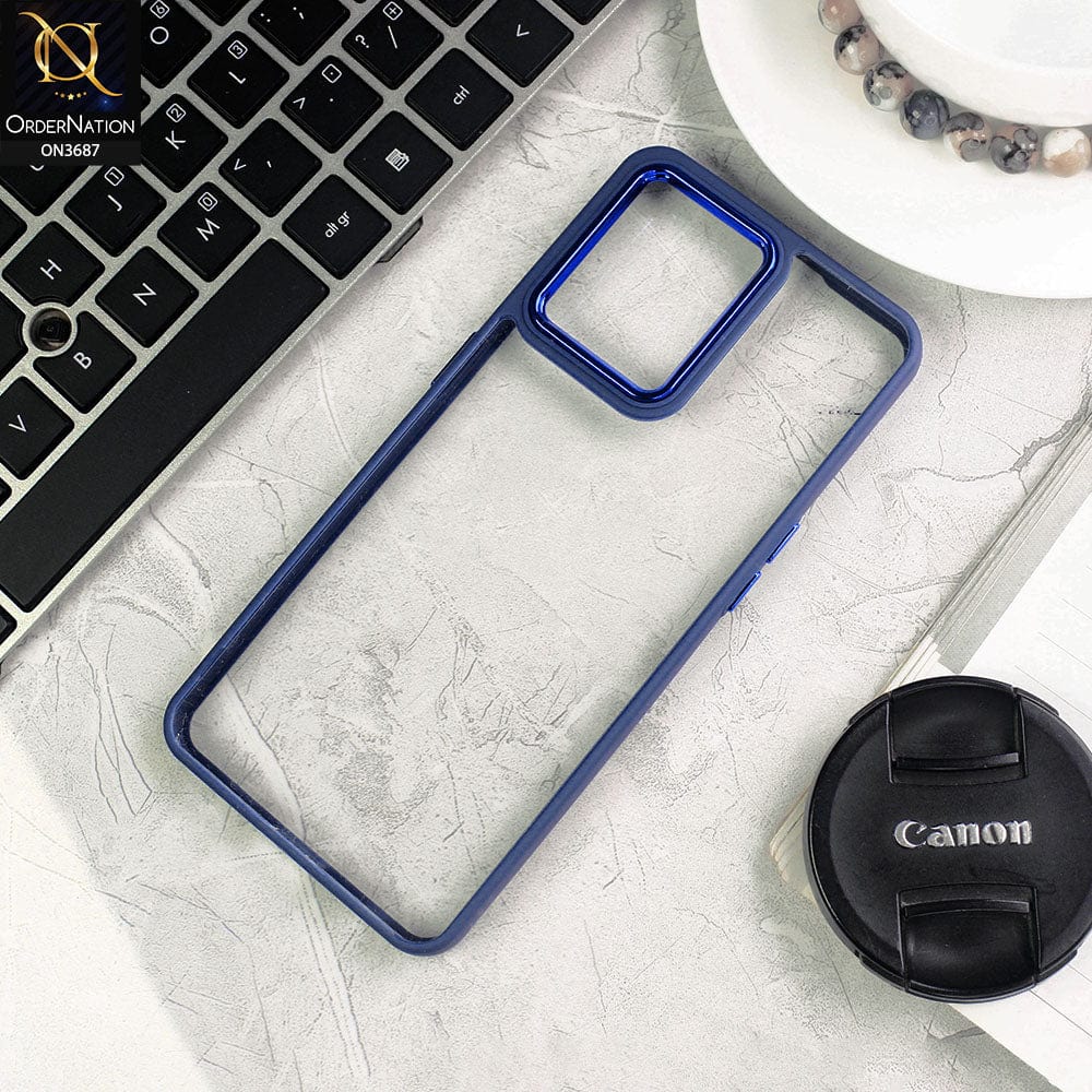 Oppo F21 Pro 4G Cover - Blue - New Electroplating Camera Ring Colored Soft Silicon Borders Protective Clear Back Case