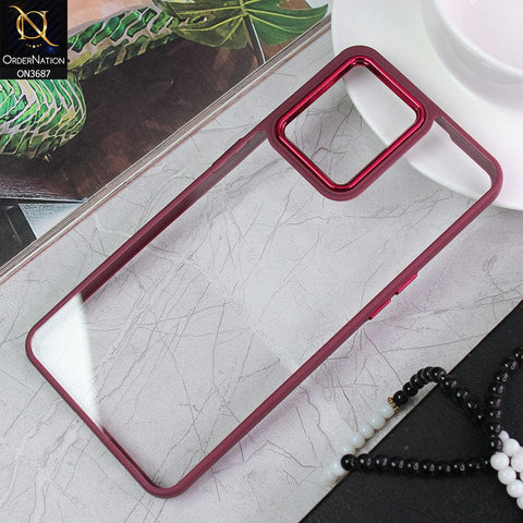 Oppo Reno 7 4G Cover - Maroon - New Electroplating Camera Ring Colored Soft Silicon Borders Protective Clear Back Case