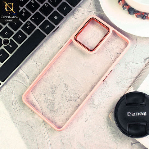 Oppo Reno 7 4G Cover - Pink - New Electroplating Camera Ring Colored Soft Silicon Borders Protective Clear Back Case