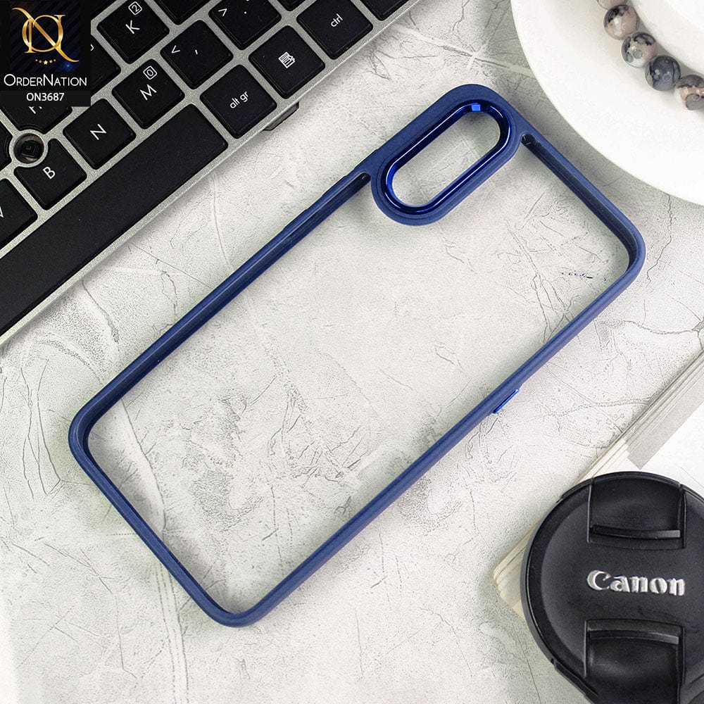 Samsung Galaxy S22 5G Cover - Blue - New Electroplating Camera Ring Colored Soft Silicon Borders Protective Clear Back Case