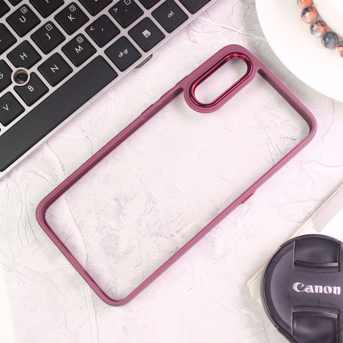 Vivo S1 Cover - Maroon - New Electroplating Camera Ring Colored Soft Silicon Borders Protective Clear Back Case