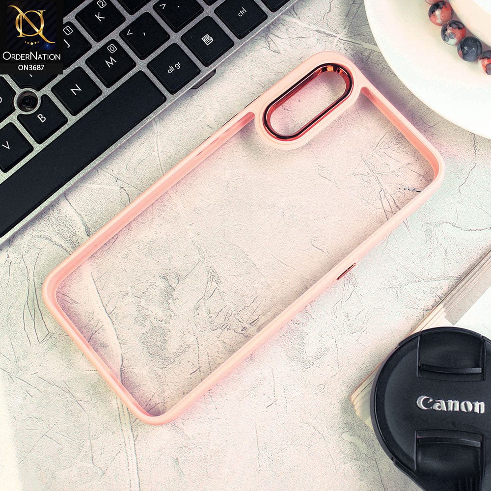 Vivo S1 Cover - Pink - New Electroplating Camera Ring Colored Soft Silicon Borders Protective Clear Back Case
