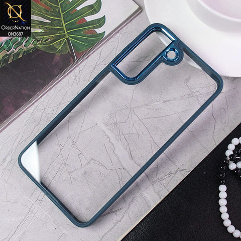 Samsung Galaxy S21 FE 5G Cover - Blue - New Electroplating Camera Ring Colored Soft Silicon Borders Protective Clear Back Case