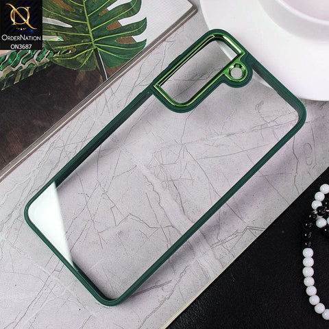 Samsung Galaxy S21 FE 5G Cover - Green - New Electroplating Camera Ring Colored Soft Silicon Borders Protective Clear Back Case
