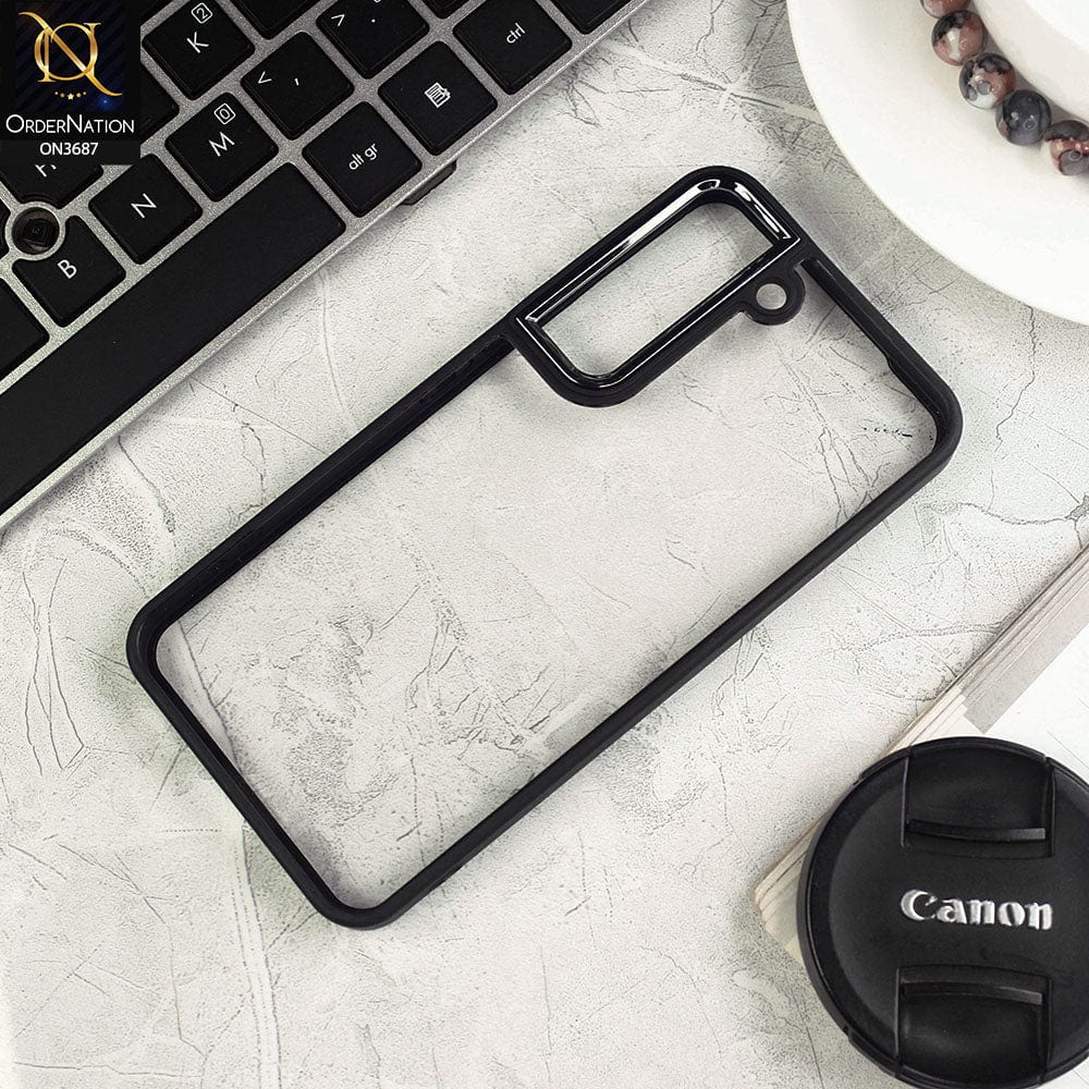Samsung Galaxy S21 FE 5G Cover - Black - New Electroplating Camera Ring Colored Soft Silicon Borders Protective Clear Back Case