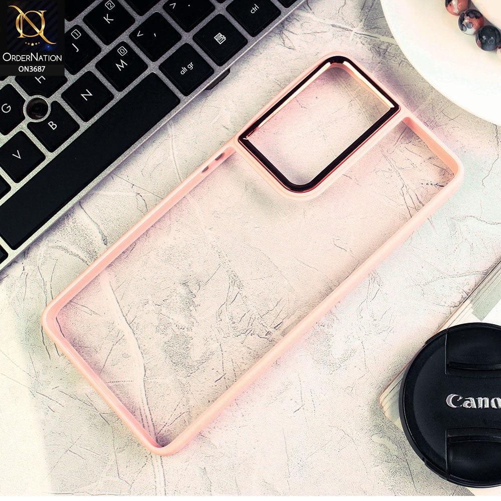 Samsung Galaxy S21 Ultra 5G Cover - Pink - New Electroplating Camera Ring Colored Soft Silicon Borders Protective Clear Back Case