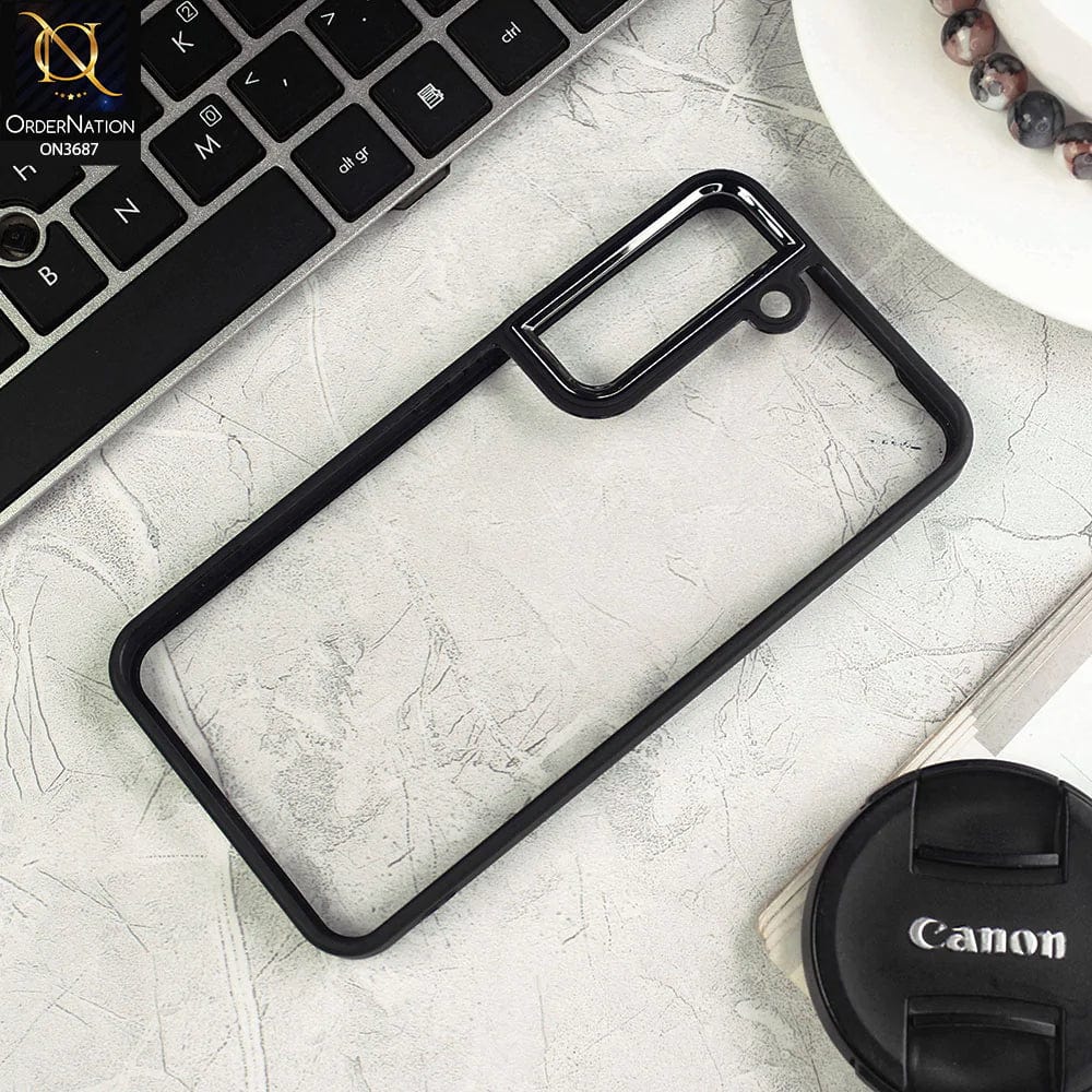 Samsung Galaxy S22 5G Cover - Black - New Electroplating Camera Ring Colored Soft Silicon Borders Protective Clear Back Case