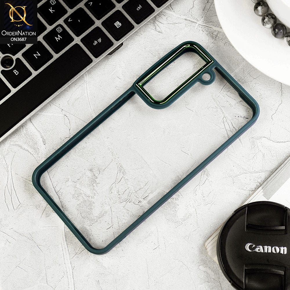 Samsung Galaxy S22 5G Cover - Green - New Electroplating Camera Ring Colored Soft Silicon Borders Protective Clear Back Case