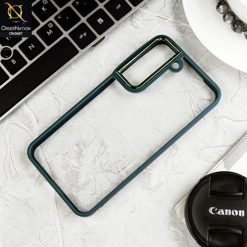 Samsung Galaxy S22 5G Cover - Green - New Electroplating Camera Ring Colored Soft Silicon Borders Protective Clear Back Case