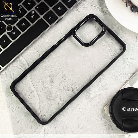 Samsung Galaxy A12 Cover - Black - New Electroplating Camera Ring Colored Soft Silicon Borders Protective Clear Back Case