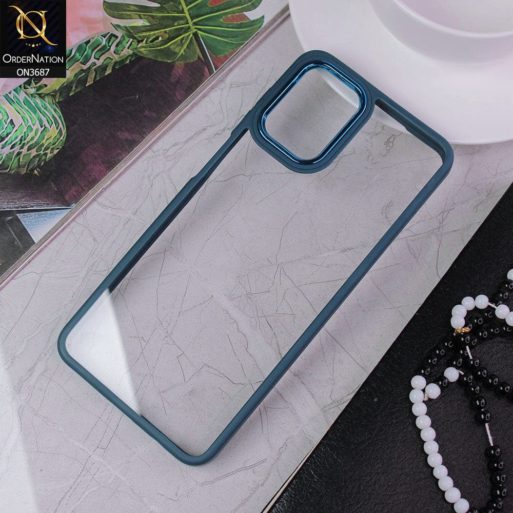 Samsung Galaxy A12 Cover - Blue - New Electroplating Camera Ring Colored Soft Silicon Borders Protective Clear Back Case