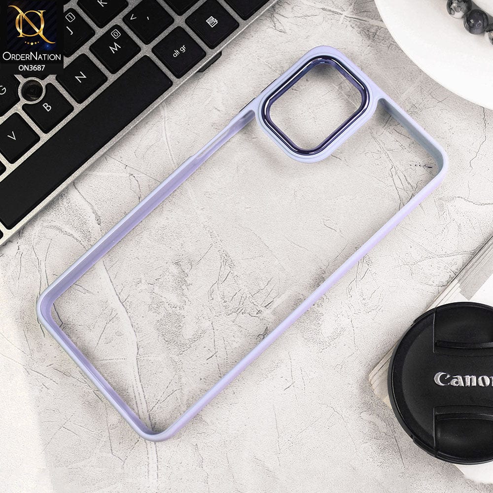 Samsung Galaxy A12 Cover - Gray - New Electroplating Camera Ring Colored Soft Silicon Borders Protective Clear Back Case