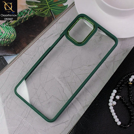 Samsung Galaxy A12 Nacho Cover - Green - New Electroplating Camera Ring Colored Soft Silicon Borders Protective Clear Back Case