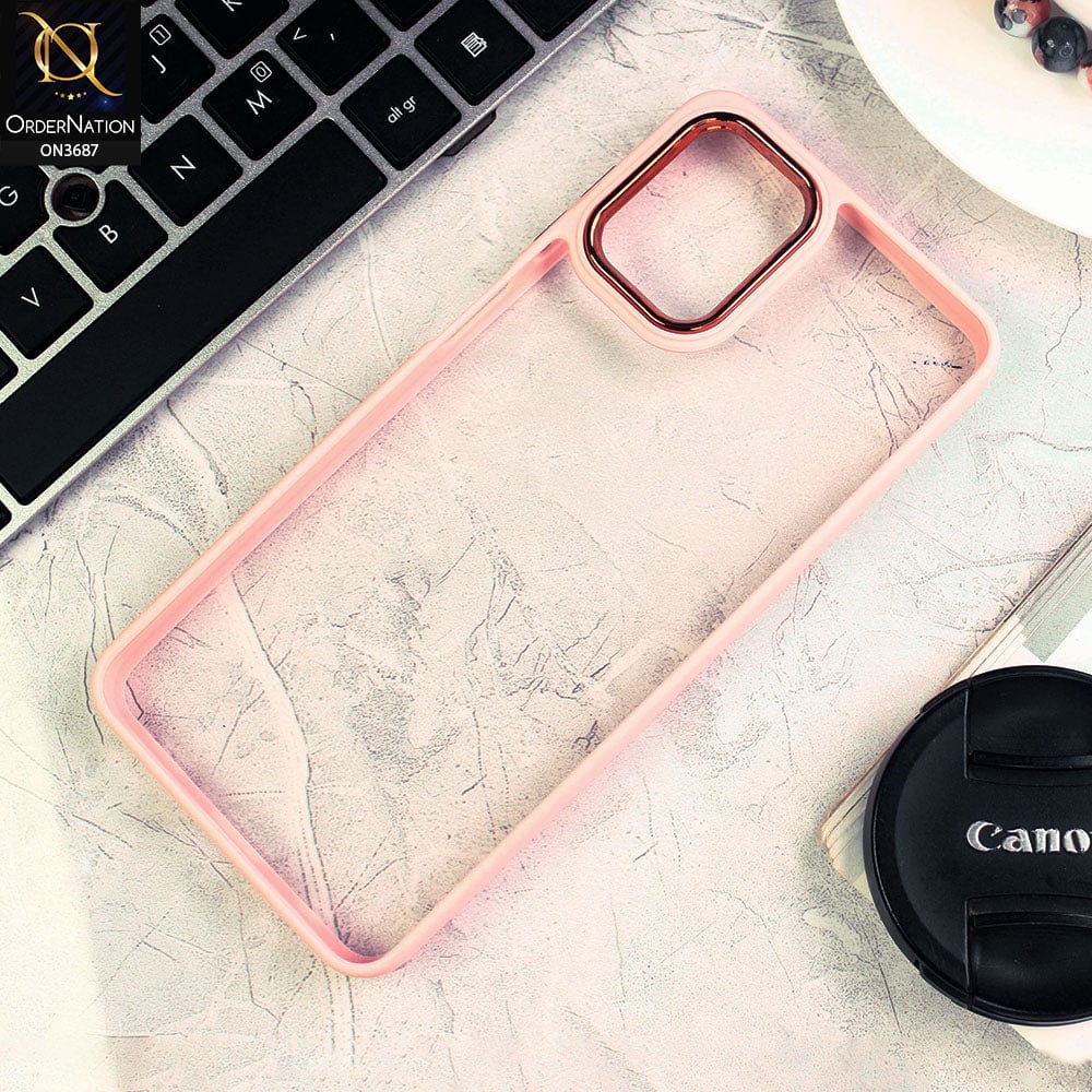 Samsung Galaxy A12 Cover - Pink - New Electroplating Camera Ring Colored Soft Silicon Borders Protective Clear Back Case