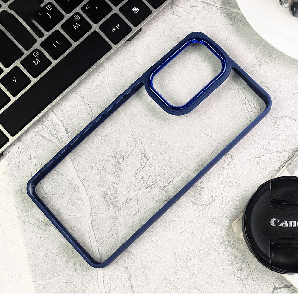 Samsung Galaxy S22 Ultra 5G Cover - Blue - New Electroplating Camera Ring Colored Soft Silicon Borders Protective Clear Back Case