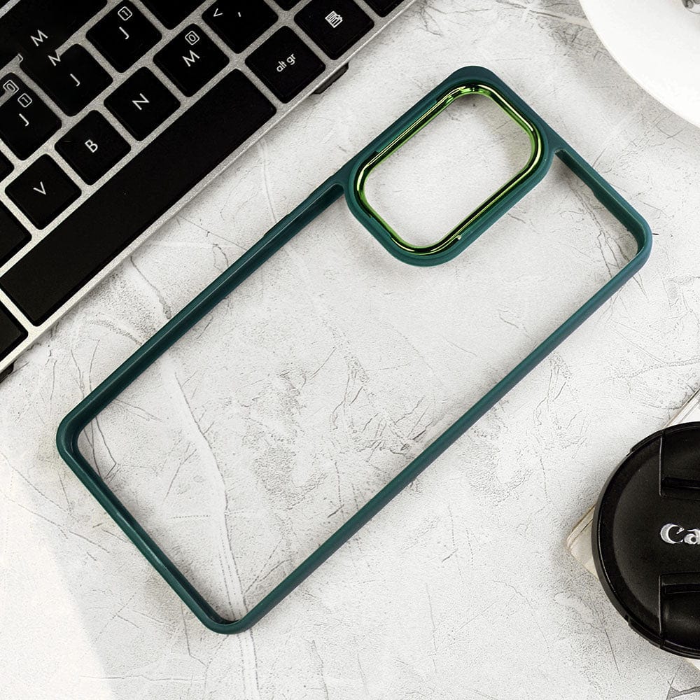 Samsung Galaxy S22 Ultra 5G Cover - Green - New Electroplating Camera Ring Colored Soft Silicon Borders Protective Clear Back Case