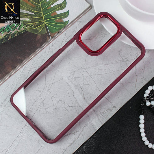 Samsung Galaxy A23 Cover - Maroon - New Electroplating Camera Ring Colored Soft Silicon Borders Protective Clear Back Case