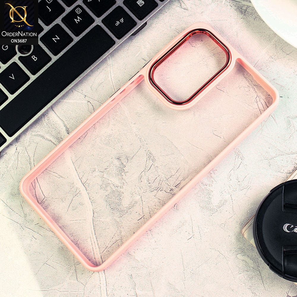 Samsung Galaxy A23 Cover - Pink - New Electroplating Camera Ring Colored Soft Silicon Borders Protective Clear Back Case