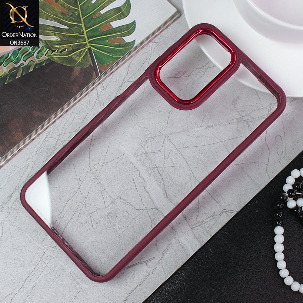 Samsung Galaxy A52 Cover - Maroon - New Electroplating Camera Ring Colored Soft Silicon Borders Protective Clear Back Case