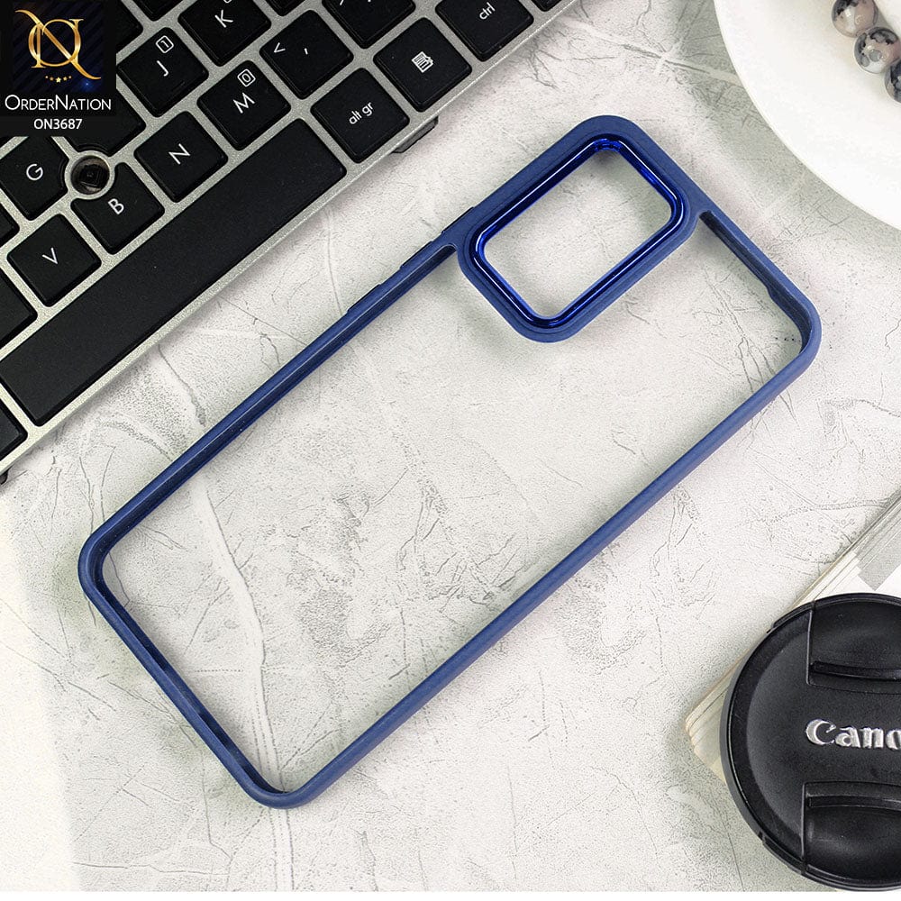 Vivo V21e Cover - Blue - New Electroplating Camera Ring Colored Soft Silicon Borders Protective Clear Back Case