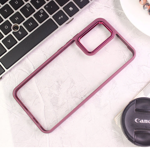 Vivo V21e Cover - Maroon - New Electroplating Camera Ring Colored Soft Silicon Borders Protective Clear Back Case