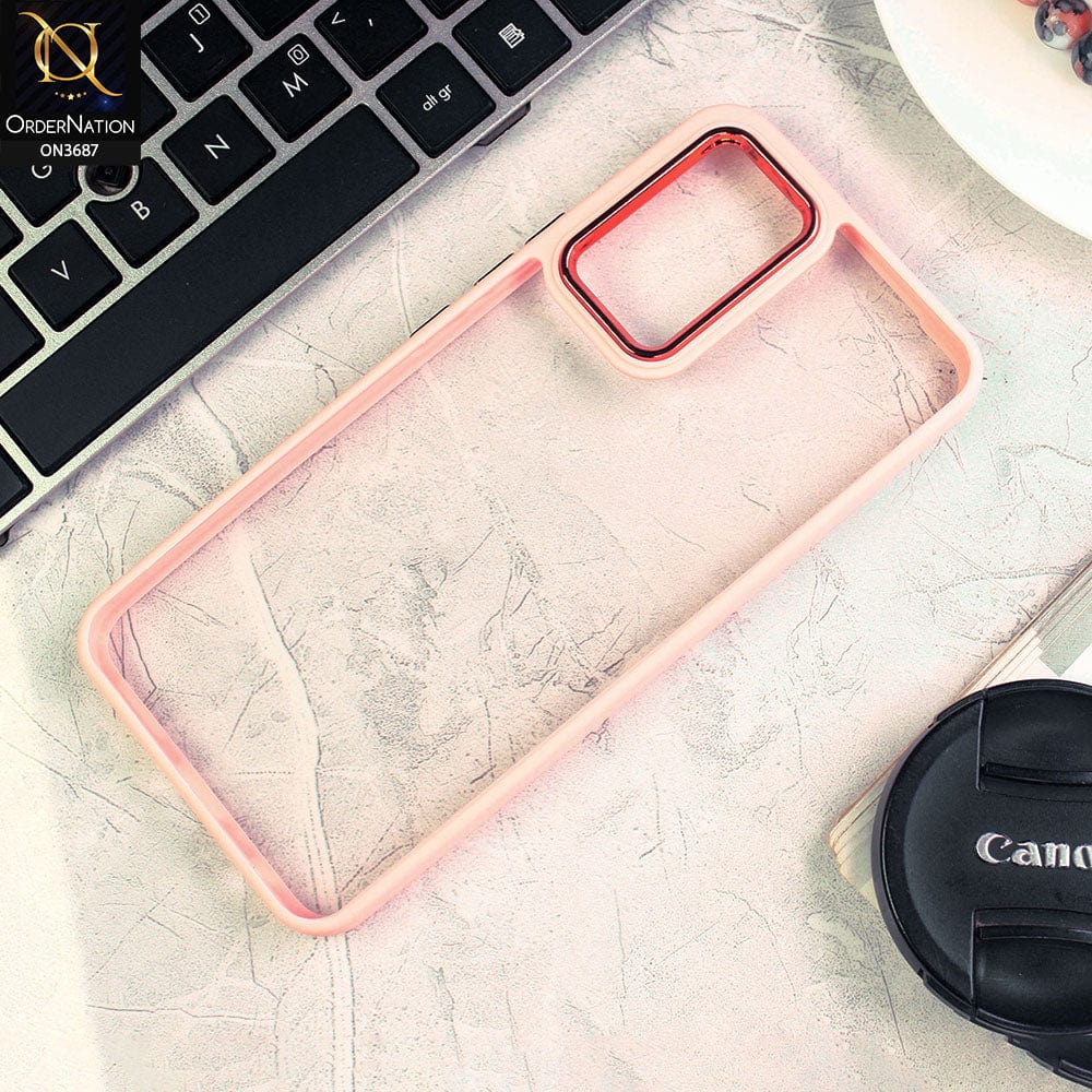 Vivo V21e Cover - Pink - New Electroplating Camera Ring Colored Soft Silicon Borders Protective Clear Back Case