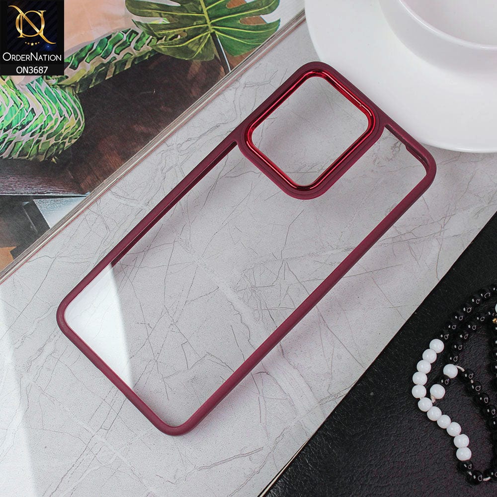 Vivo V23 5G Cover - Maroon - New Electroplating Camera Ring Colored Soft Silicon Borders Protective Clear Back Case