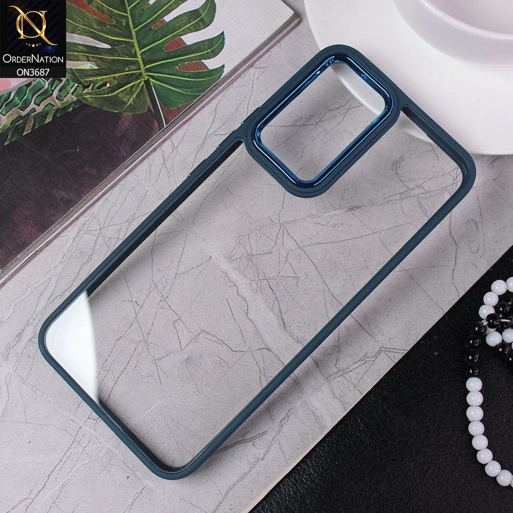 Vivo V23e Cover - Blue - New Electroplating Camera Ring Colored Soft Silicon Borders Protective Clear Back Case