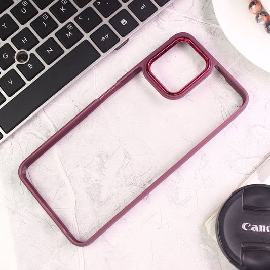 Vivo Y01 Cover - Maroon - New Electroplating Camera Ring Colored Soft Silicon Borders Protective Clear Back Case