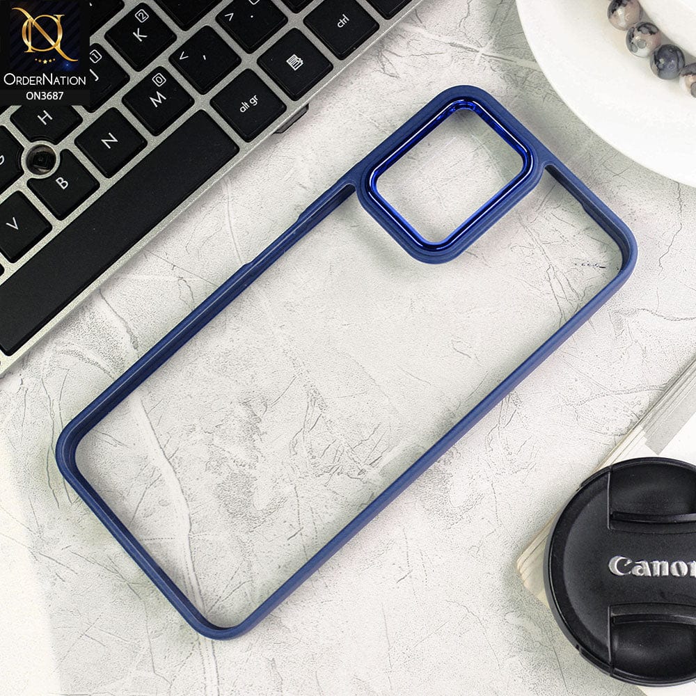 Vivo Y33s Cover - Blue - New Electroplating Camera Ring Colored Soft Silicon Borders Protective Clear Back Case