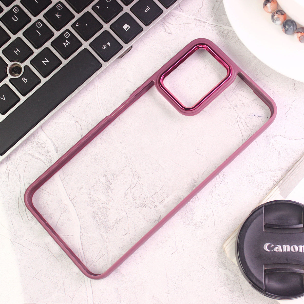 Vivo Y21t Cover - Maroon - New Electroplating Camera Ring Colored Soft Silicon Borders Protective Clear Back Case