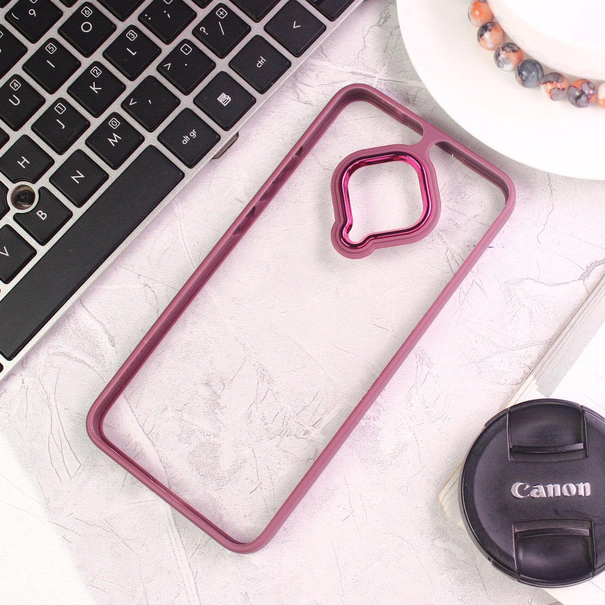 Vivo Y51 (2020 September) Cover - Maroon - New Electroplating Camera Ring Colored Soft Silicon Borders Protective Clear Back Case