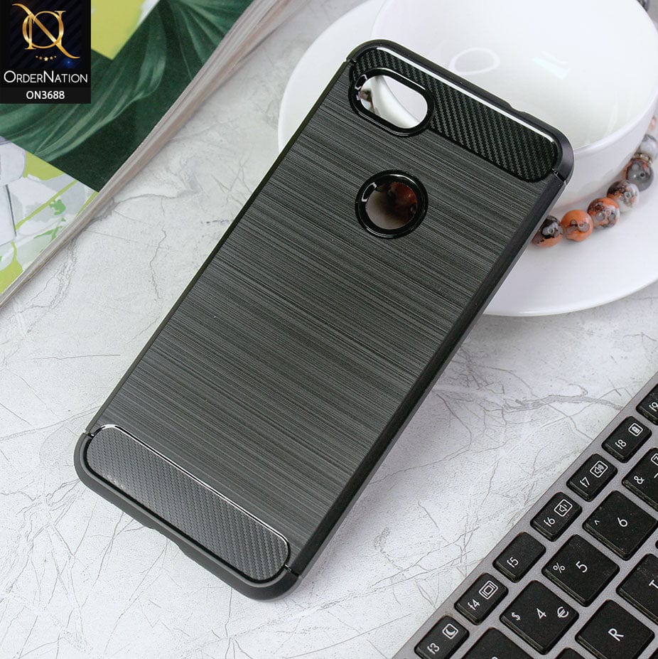 Google Pixel 3 XL Cover - Black - 3D Look Metal Brush Style Soft TPU Case